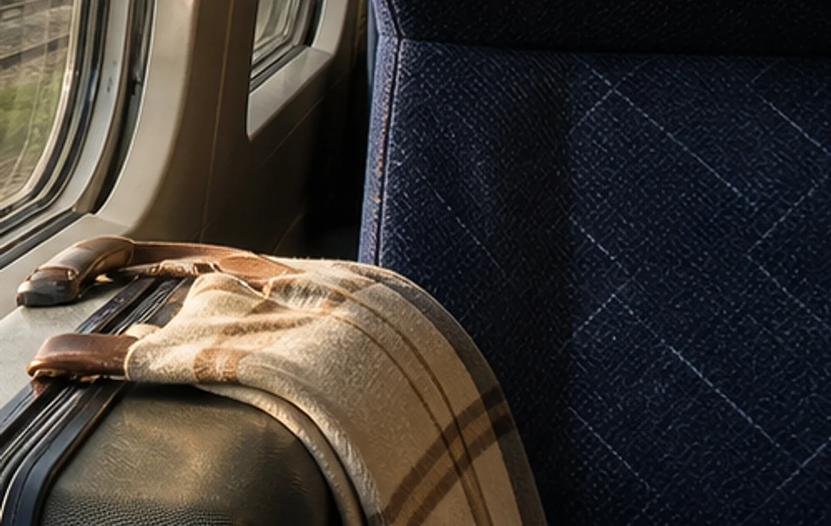 Weekend luggage inside a train for hotel guide planning